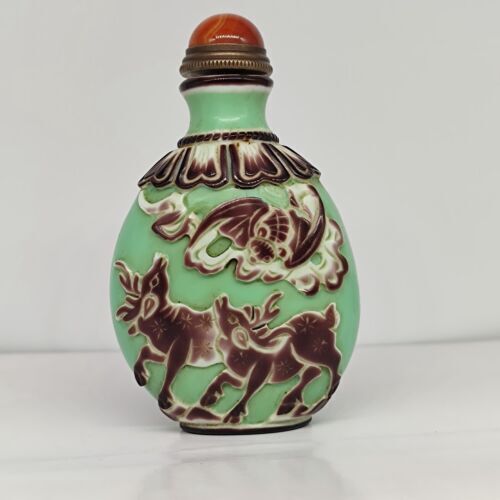 vintage chinese peking glass snuff bottle carved crane sculpture statue signet