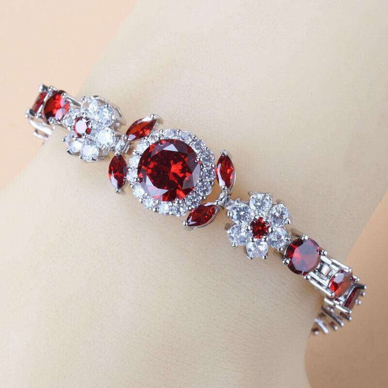 Blue Sapphire White Topaz 925 Sterling Silver Tennis Gemstone Bracelet Jewelry
