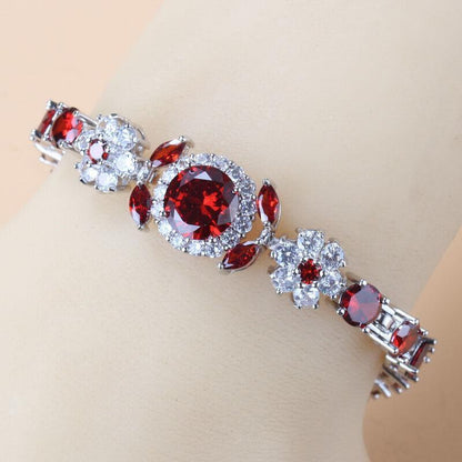 Blue Sapphire White Topaz 925 Sterling Silver Tennis Gemstone Bracelet Jewelry