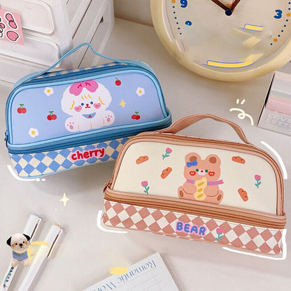 Large Capacity Pencil Case Pen Pouches Girls Cartoon Makeup Bag Storage Case