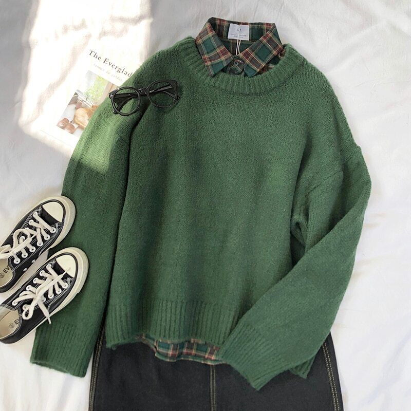 Oversized Green Sweater Warm Cute Pullovers Autumn Spring 2023