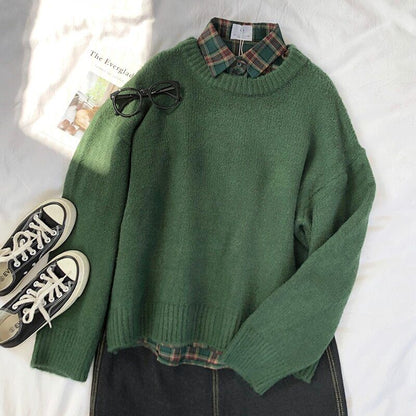 Oversized Green Sweater Warm Cute Pullovers Autumn Spring 2023
