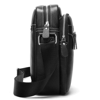 100% Genuine Leather Men's Black Sling Shoulder/Messenger Bag 8" Zipper Bags