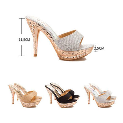 Women Glitter Platform Peep Toe Shoes Sexy Ladies High Heels Sandals Mules Party