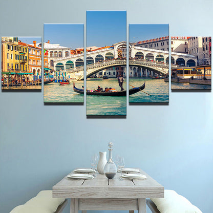 Water City Venice Bridge Canal Boat Canvas Print Painting Wall Art Home Decor 5P