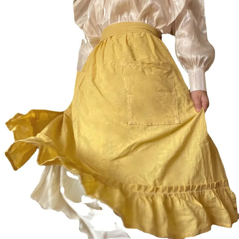 Half Length Apron Solid Color Bamboo Joint Cotton Cleaning Waist Skirt Han Style