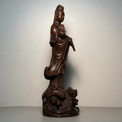 Antique Chinese Wooden Carving Kwan Yin Statue Wood Sculpture Buddha Home Decor