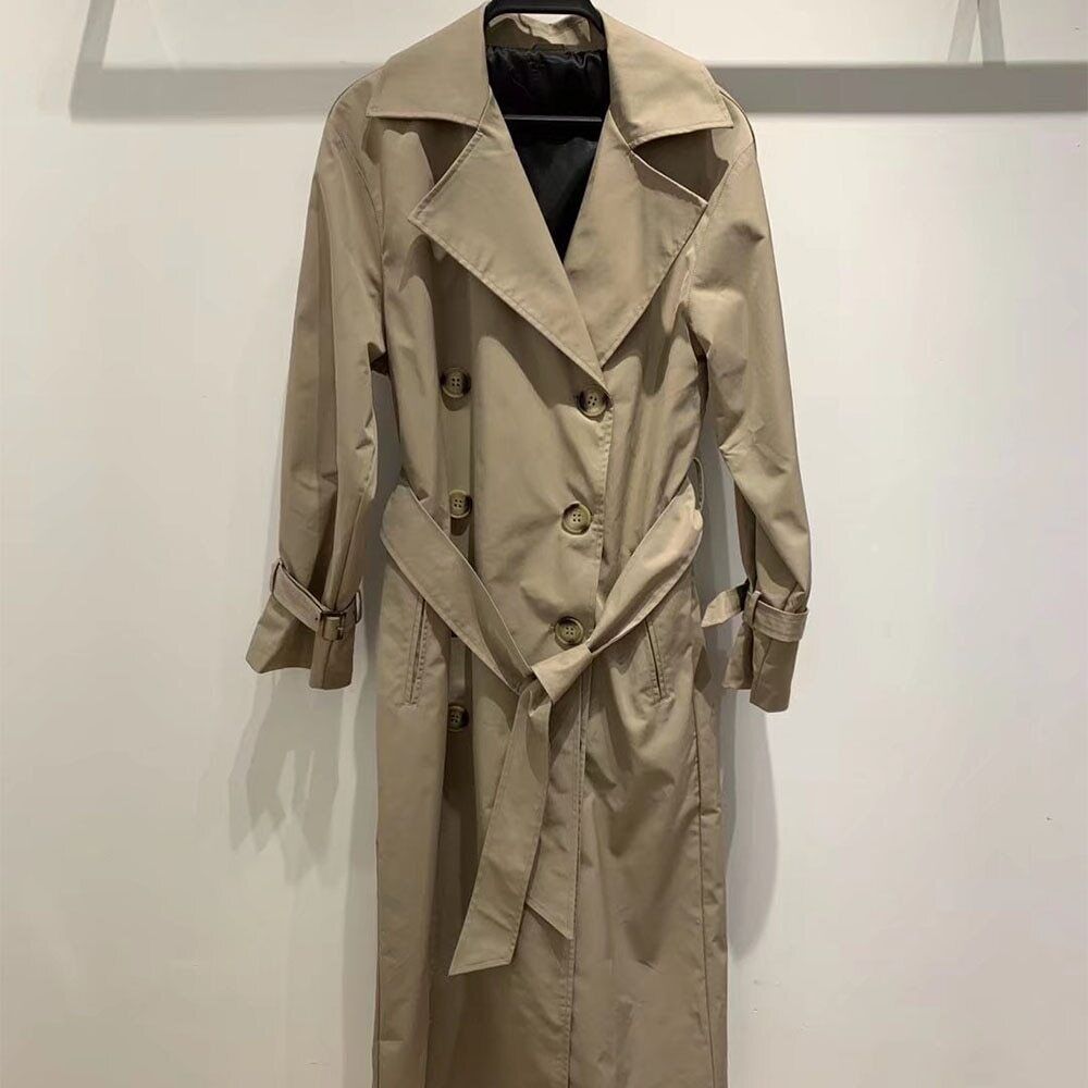 2022 Women's Clothing Retro Casual Loose Double-breasted Overknee Trench Coat