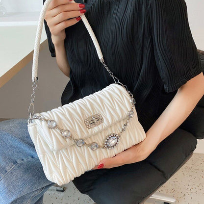 Pleated Crossbody Bag Texture Rhinestone Hand Shoulder Bag Versatile 25*7*14 CM