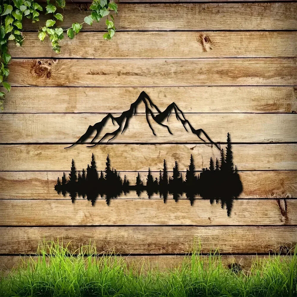 1pc Mountain And Forest Metal Wall Art, Hill And Trees Metal Wall Decor Nature
