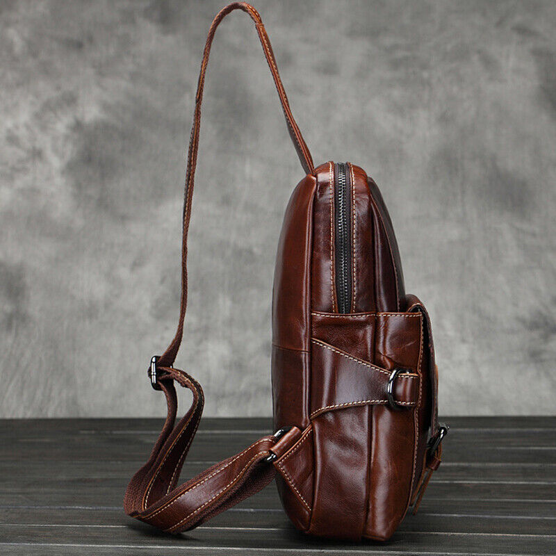 Sling Backpack Oil Wax Leather Chest Bags Cowhide Vintage Crossbody Shoulder Bag