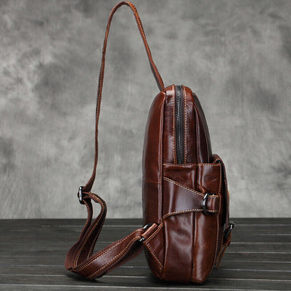 Sling Backpack Oil Wax Leather Chest Bags Cowhide Vintage Crossbody Shoulder Bag