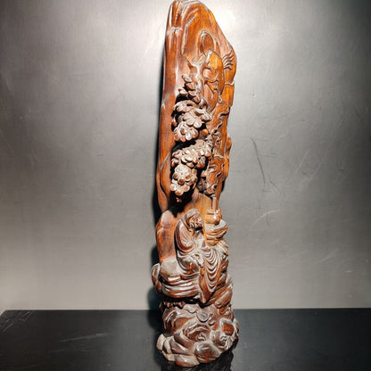 9" Boxwood wood carving buddha statue Ornament home decor figurines dharma monk