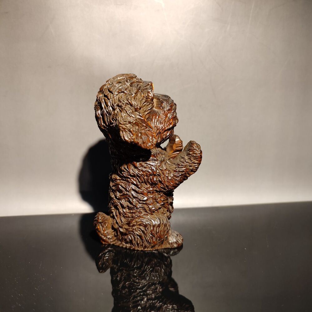vintage wood carved wooden sculptures Foo Dog statue gift mini Poodle pet miss