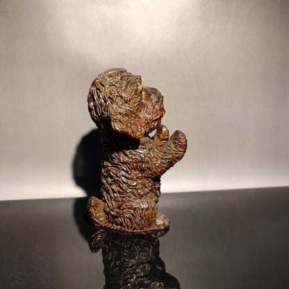 vintage wood carved wooden sculptures Foo Dog statue gift mini Poodle pet miss