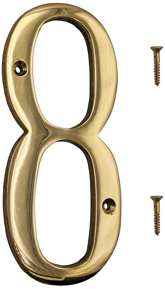 6-inch Shiny Gold House Number w/ Screws, Polished Brass, Mailbox / Home Numbers
