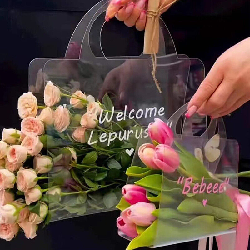 1Pc Transparent PET Fresh Flower Bouquet Handbag Flowers Wrapping Handbag