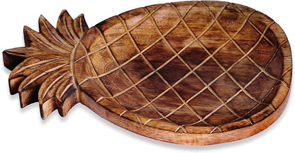 Unique Wooden Pineapple Design Serving Tray Natural Finish Rustic Home Decor