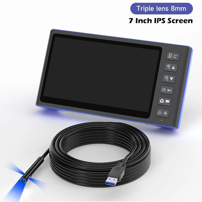 7" IPS HD Borescope Endoscope Camera 1080P 8mm Detachable 5M Cable Inspection