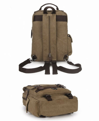 Unisex Canvas Convertible Small Backpack Rucksack Chest Pack Sling Bag Traavel
