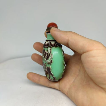 vintage chinese peking glass snuff bottle carved crane sculpture statue signet