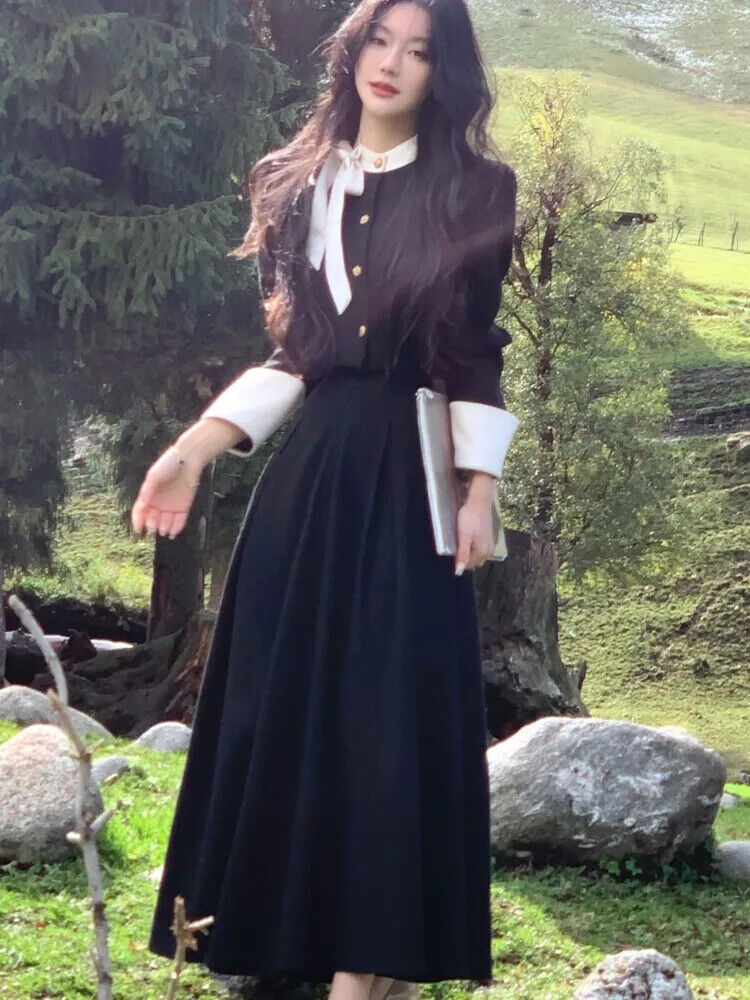 Autumn 2-piece Set Women Breasted Jacket Long Skirt Evening Party Outfits