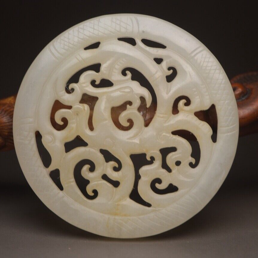 Antique Chinese Natural Hetian Jade Carving Phoenix Statue Exquisite Pendant Art