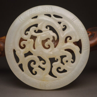 Antique Chinese Natural Hetian Jade Carving Phoenix Statue Exquisite Pendant Art