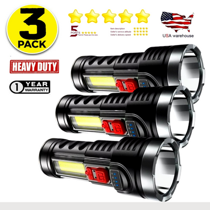 3 X Linternas Tacticas Recargables LED USB Lampara Potente Waterproofing 4 Modos