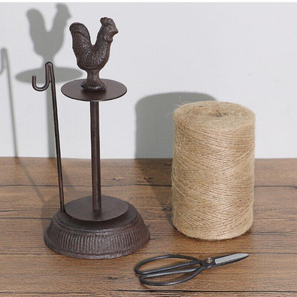 Animal Statue Cast Iron Antique Rustic Big Rooster Hemp Rope Roll Scissor Holder