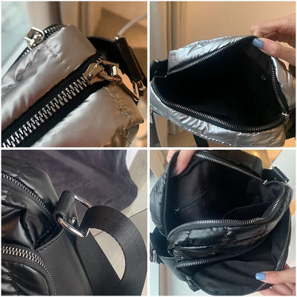 Shoulder Bag Women 2023 Winter Crossbody Down Bag Handbag Wide Shoulder