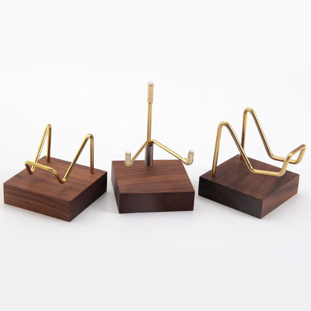 Metal Arm Wooden Display Stand Rack for Gemstone Mineral Home Decoration