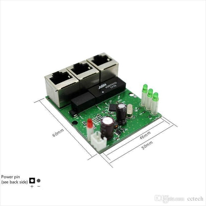 Realtek RTL8306E chipset 90/180 degree RJ45 3 port mini ethernet switch board fa