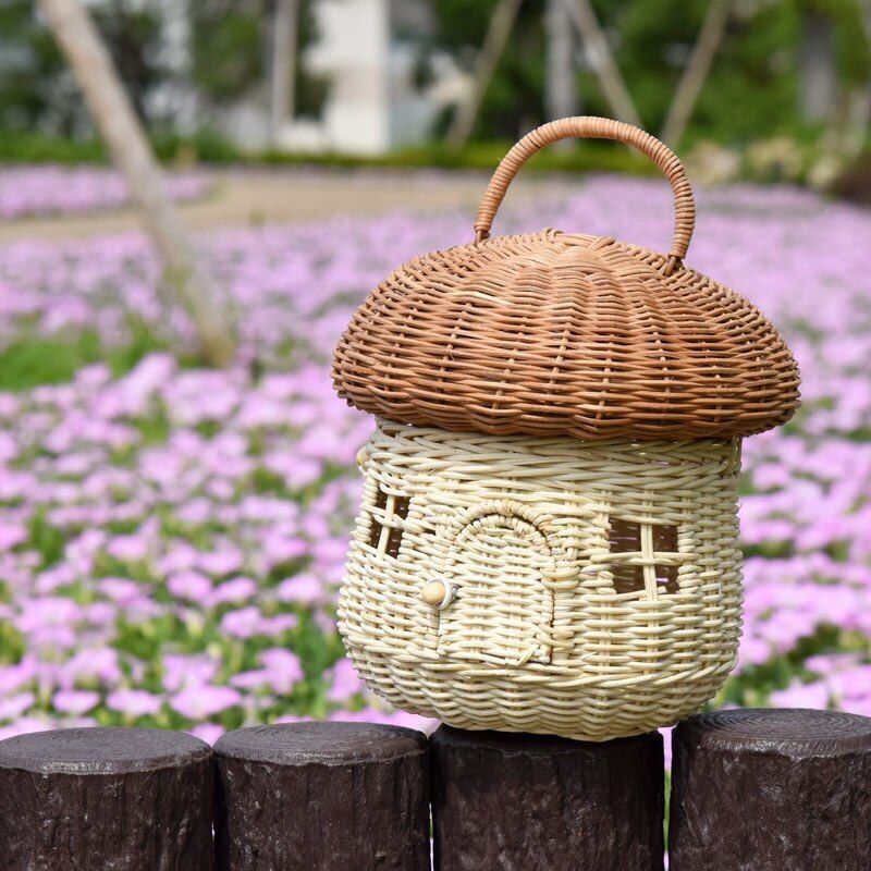 Handmade Rattan Mushroom Cute Bag Woven Straw Handbag Shoulder Crossbody Purses