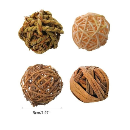 4Pcs/Set Small Animal Activity Chew Toys 5cm Rattan Rabbit Bird Parrot Play Ball