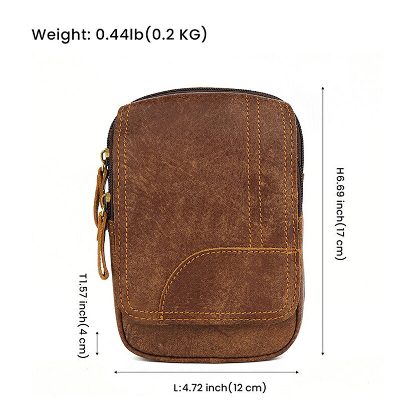 100% Genuine Leather Outdoor Sport Waist Bag Men's Brown Belt Bag & Fanny Pack