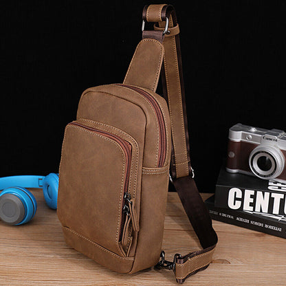 Sling Backpack Men's Leather Crossbody Chest Bag Shoulder Bag Casual Daypack