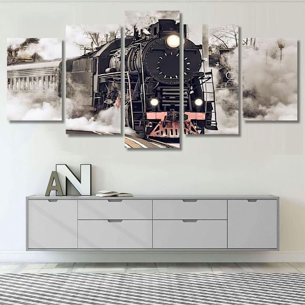 Steam Train Industrial 5 Pieces Canvas Print Wall Art Poster Home Decoration