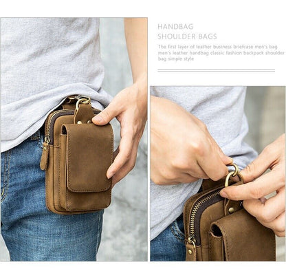 Men Phone Belt Pack Bag Loop Waist Holster Pouch Case Genuine Leather Wallet