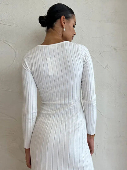 Knit Split Dress Women Knitted Autumn Lady's Commuter Office Robe