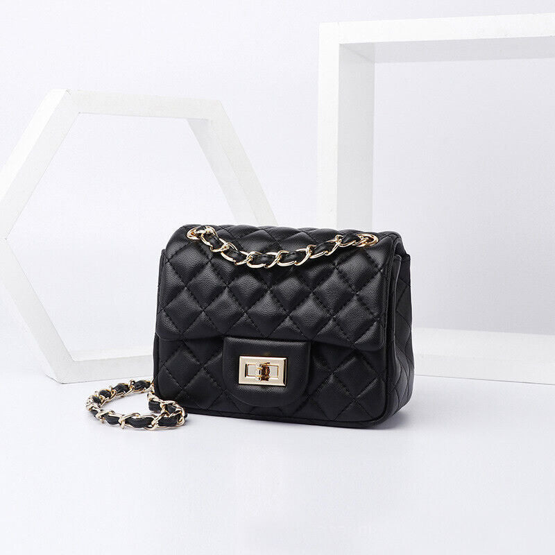 Quilted Sheepskin Leather Small Flap Purse Clutch w/ Chains Shoulder Bag Fashion