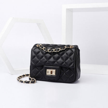 Quilted Sheepskin Leather Small Flap Purse Clutch w/ Chains Shoulder Bag Fashion