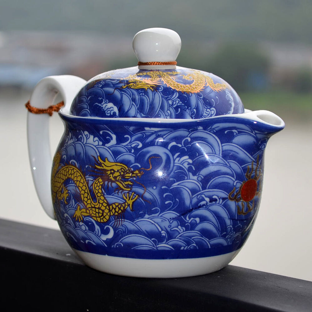 Porcelain Teapot 350ml Stainless Filter Infuser Chinese Dragon Flower Tea Pot