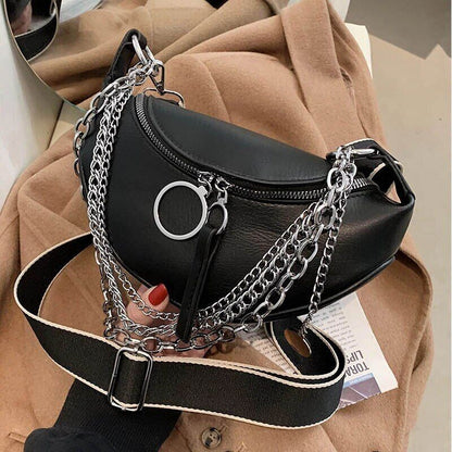 Chain Waist Belt Bag Women Leather Crossbody Fashion Phone Pack Purse Ladies