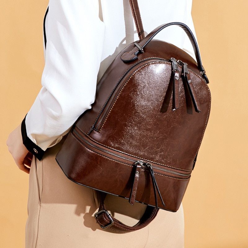 Genuine Leather Rucksack Travel Knapsack School Daypack Oil Wax Cowhide Backpack