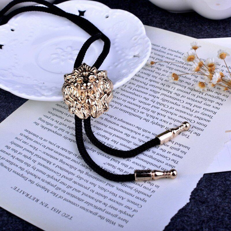 Men Lion's Head Bolo Tie Male Casual Cowboy Wear Suit Cravat Wool String Necktie
