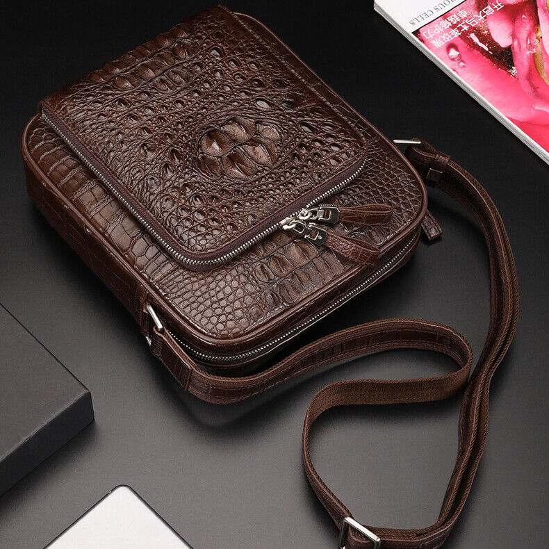 Handcrafted 100% Crocodile Skin Leather Shoulder bag Men's Multifunction handbag