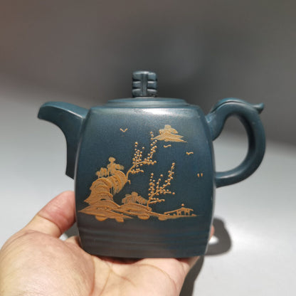 Chinese Yixing Zisha Clay Handmade Exquisite Teapot（四方泥绘壶 底款：顾景舟）