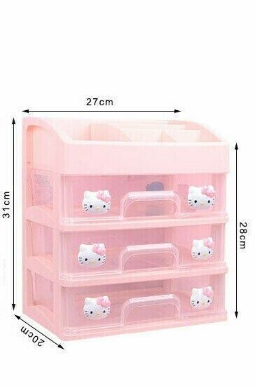 Girls Pink Color Hello Kitty Three Drawers Storage Cosmetic Storage Box Shelf