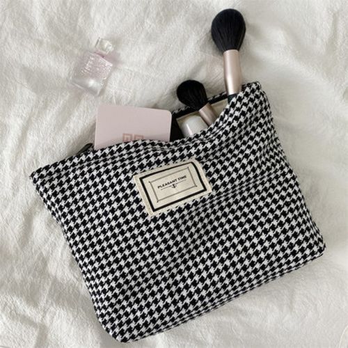 Lattice Cosmetic Bag Large Black Makeup Bag Travel Beauty Case Storage Organizer